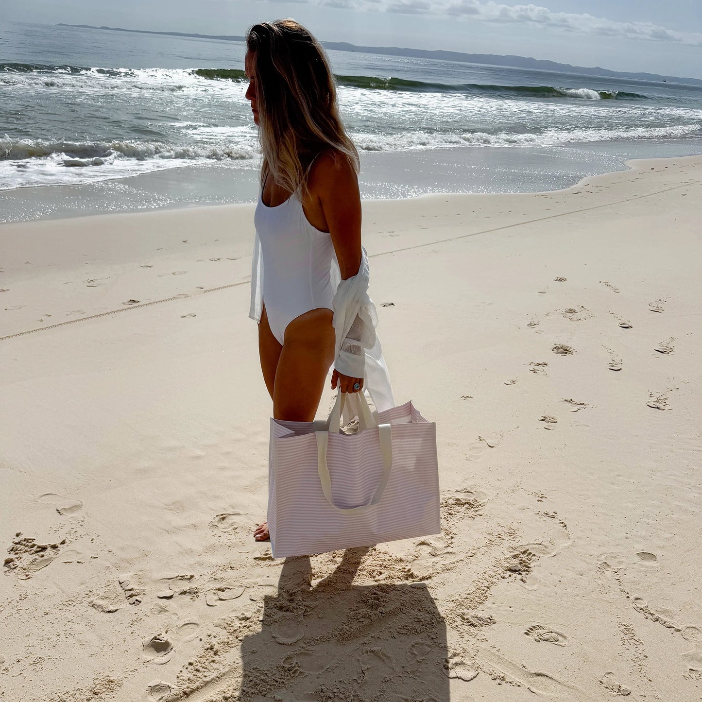 Pink Stripe Carryall Beach Bag