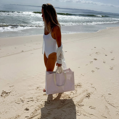 Pink Stripe Carryall Beach Bag