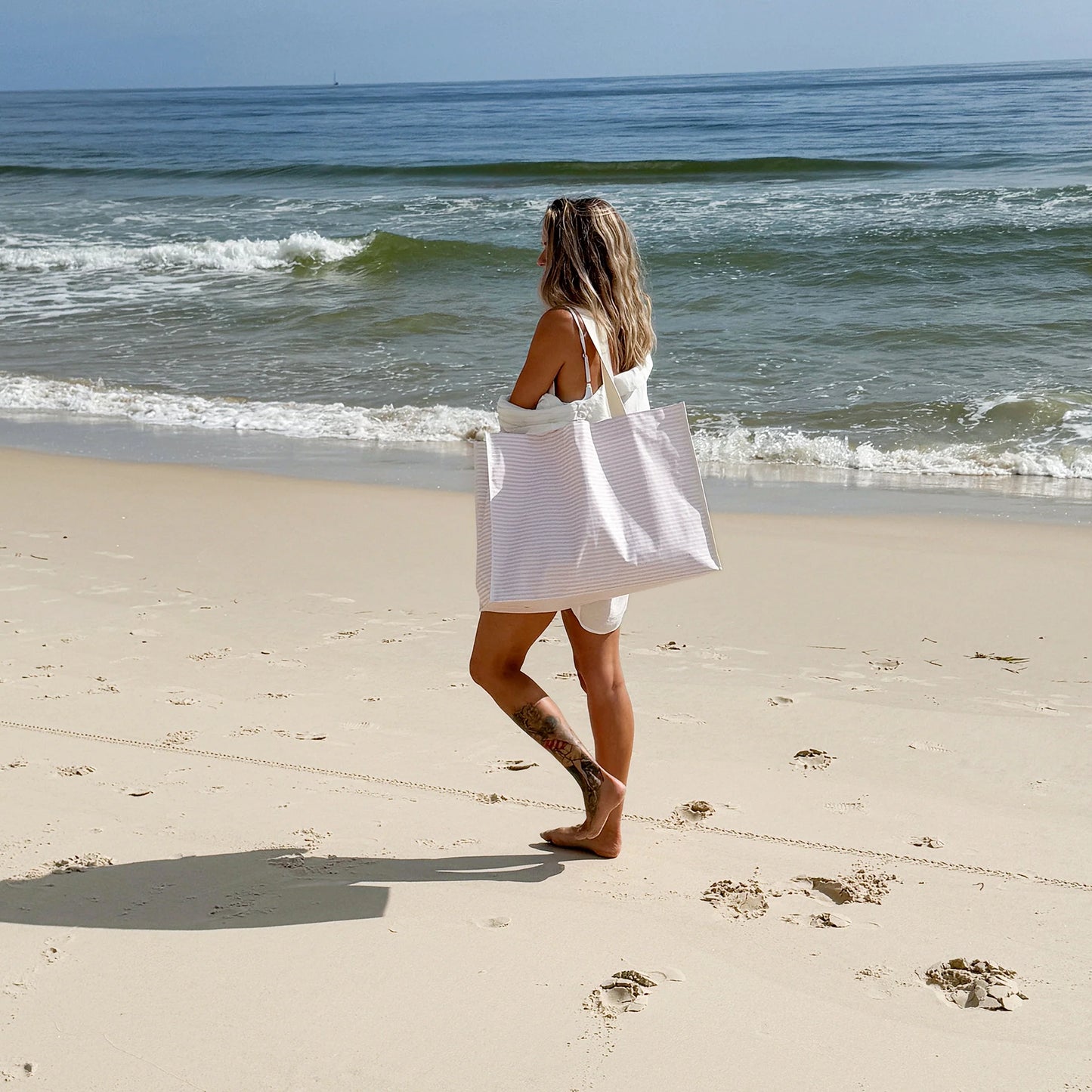 Pink Stripe Carryall Beach Bag