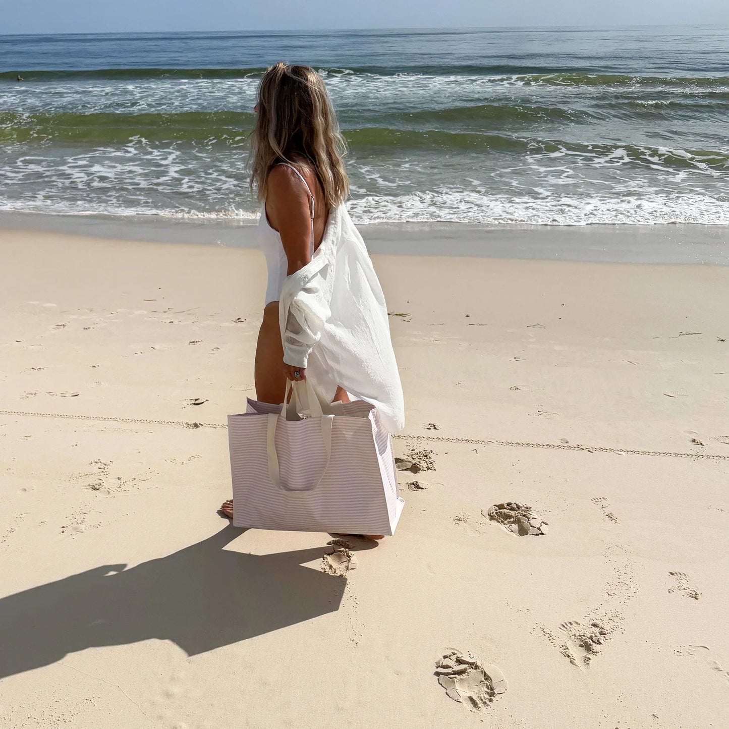 Pink Stripe Carryall Beach Bag