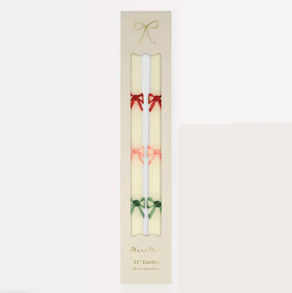 Multi Colour Bow Taper Candles (x 2)