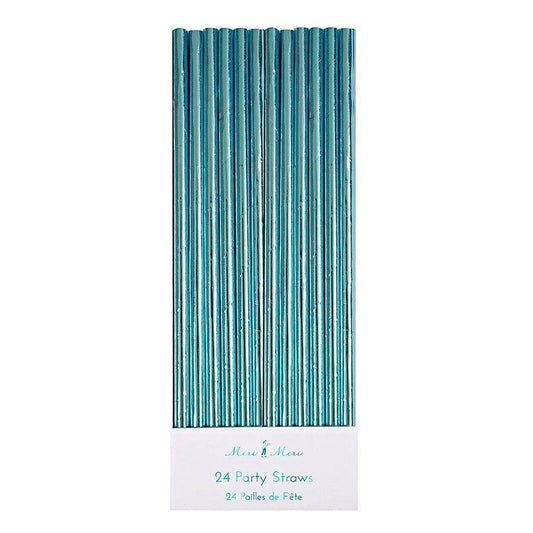 Meri Meri Aqua Foil Paper Straws(Pack of 24) - partyalacarte.co.in