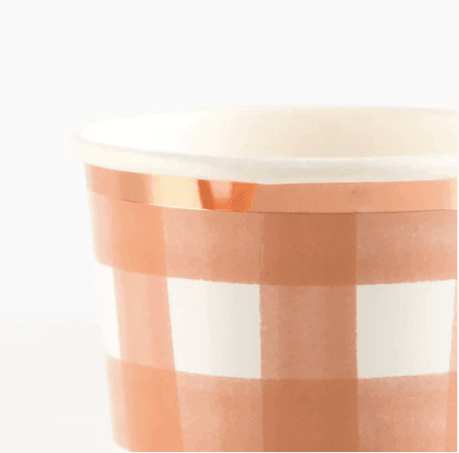Meri Meri Burnt Orange Gingham Cups (x 8) - partyalacarte.co.in