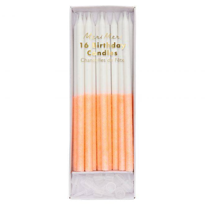 Meri Meri Coral Glitter Dipped Candles (Pack of 16) - partyalacarte.co.in