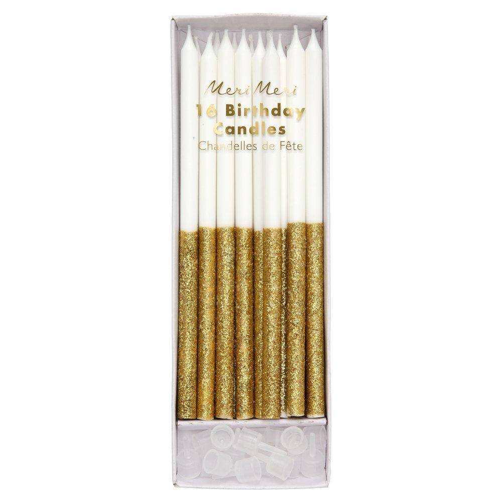 Meri Meri Gold Glitter Dipped Candles (set of 16) - partyalacarte.co.in