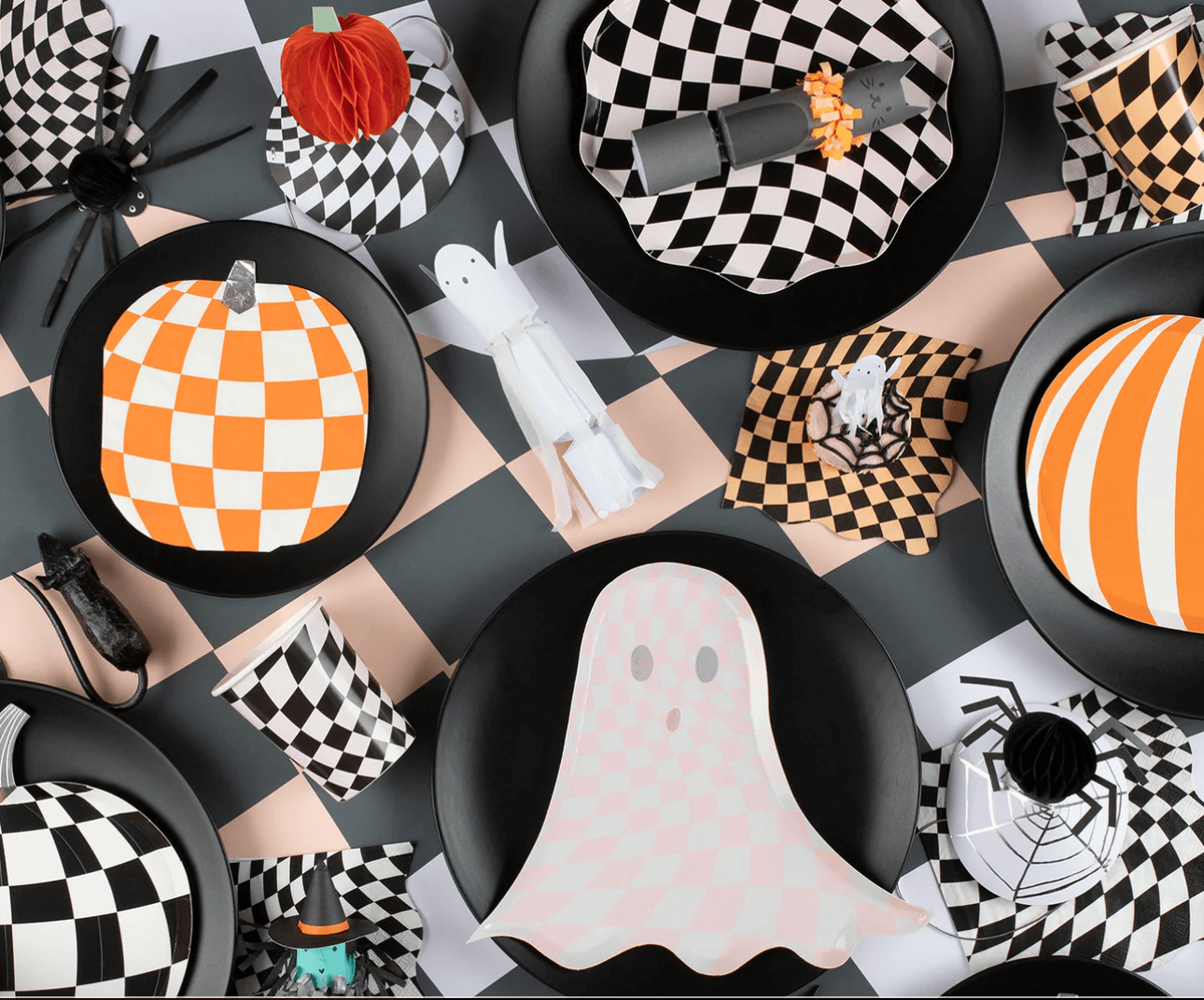 Meri Meri Halloween Checker Dinner Plates (x 8) - partyalacarte.co.in