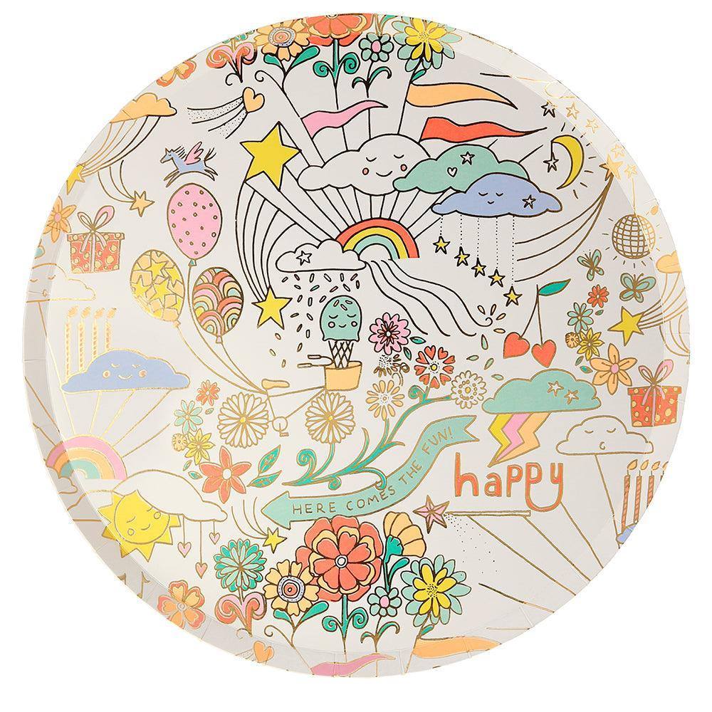 Meri Meri Happy Doodle Dinner Plates (Pack of 8) - partyalacarte.co.in