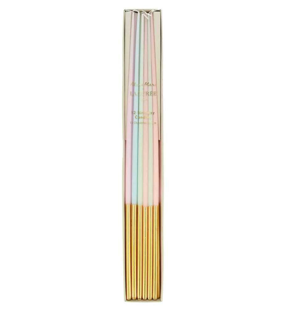 Meri Meri Laduree Paris Gold Dipped Tall Tapered Candles (x 12) - partyalacarte.co.in