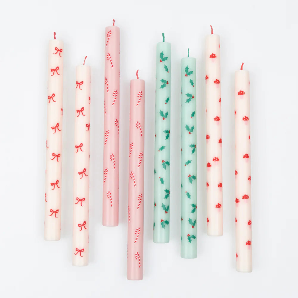Festive Patterned Table Candles (x8)