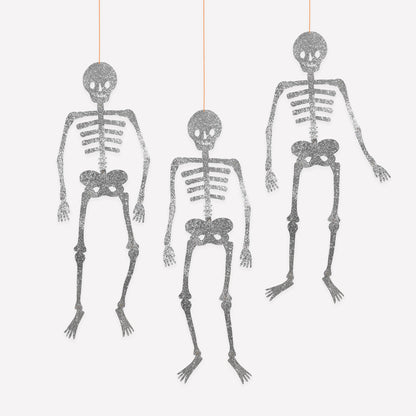 Giant Silver Glitter Skeleton Decorations | Pack of 3