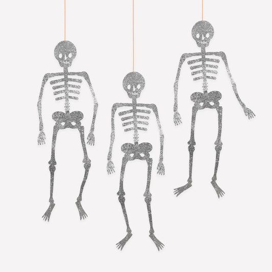 Giant Silver Glitter Skeleton Decorations | Pack of 3