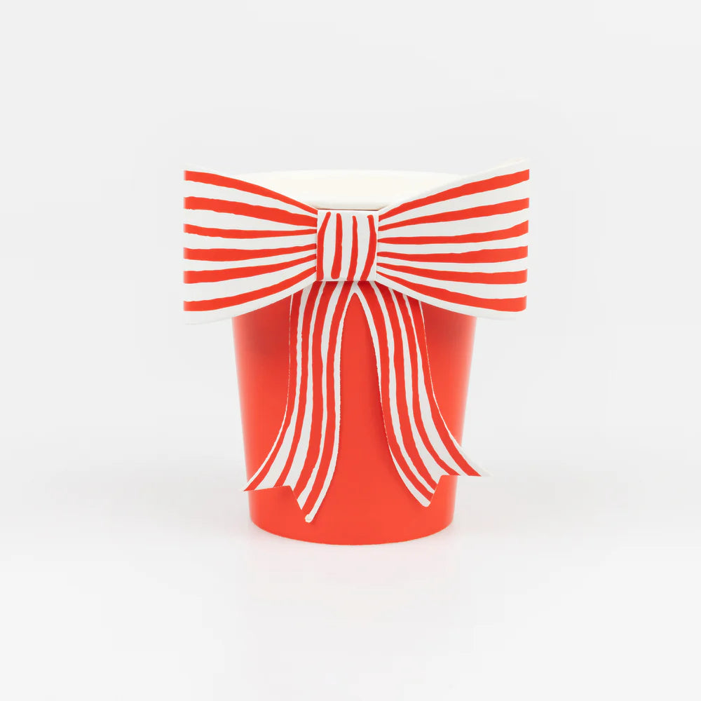 Red & White Stripy Bow Cups (x8)