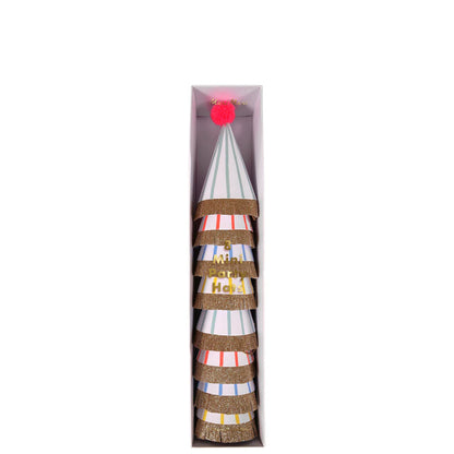 Stripe Pompom Mini Party Hats (x 8)