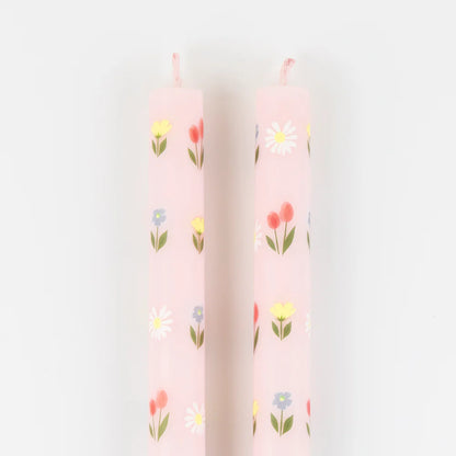Floral Pattern Table Candles (x 2)
