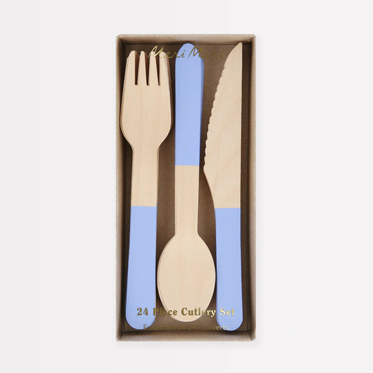 Cornflower Blue Wooden Cutlery Set (x24)