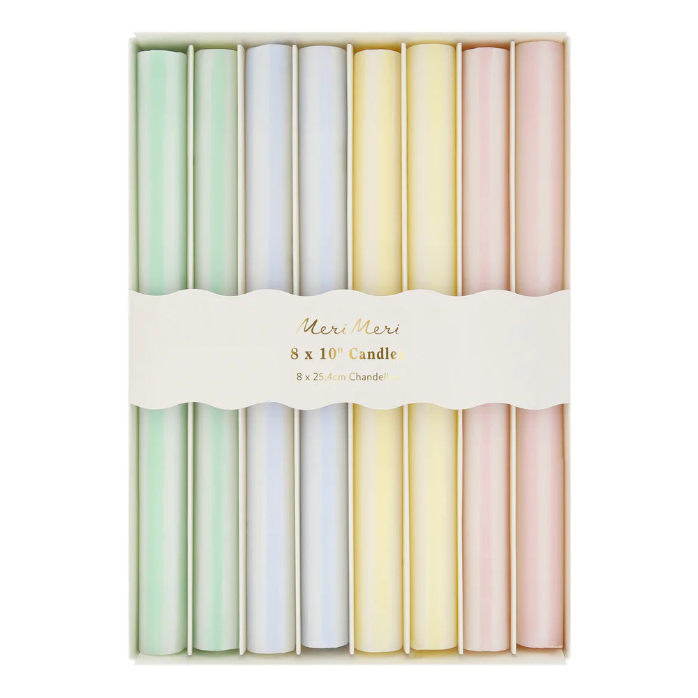 Pastel Striped Table Candles (x 8)
