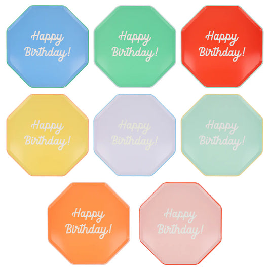 Mixed Happy Birthday Dinner Plates (x8)