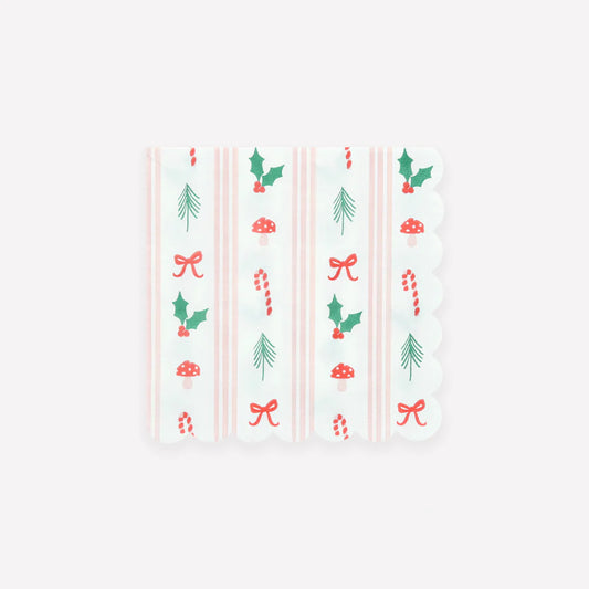 Festive Icons Stripe Small Napkins (x16)