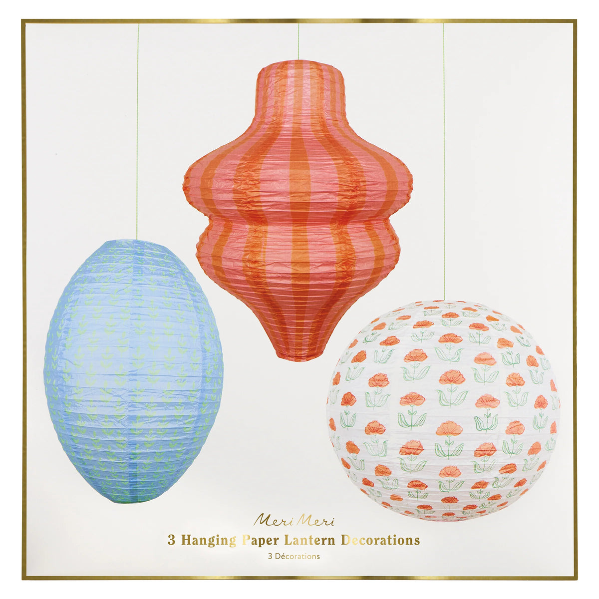 Flora Orange & Blue Paper Lanterns | Pack of 3