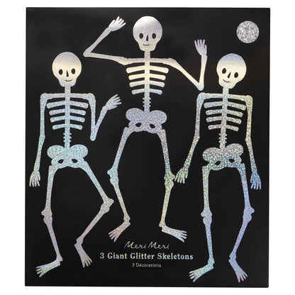 Giant Silver Glitter Skeleton Decorations | Pack of 3