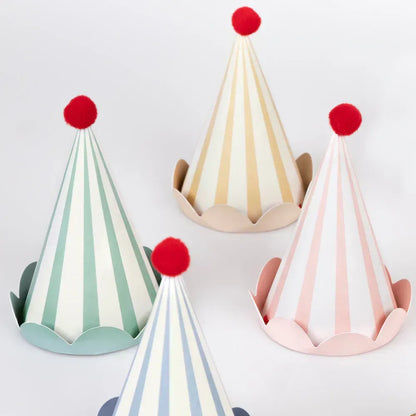 Pastel Stripe Party Hats | Pack of 8
