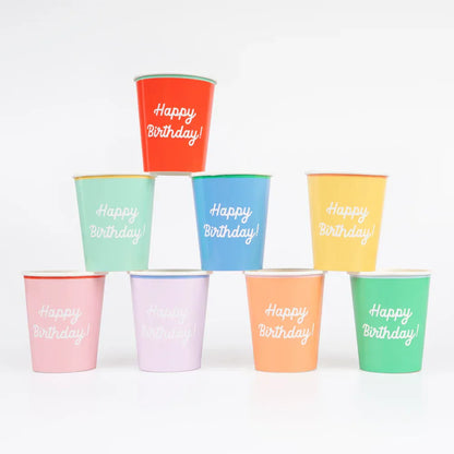 Mixed Happy Birthday Cups (x8)
