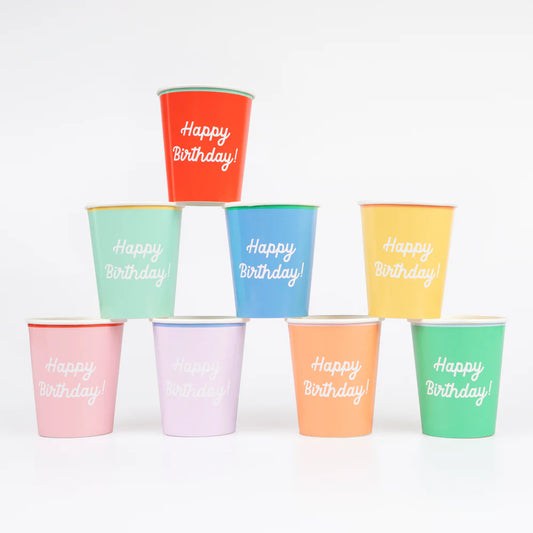 Mixed Happy Birthday Cups (x8)