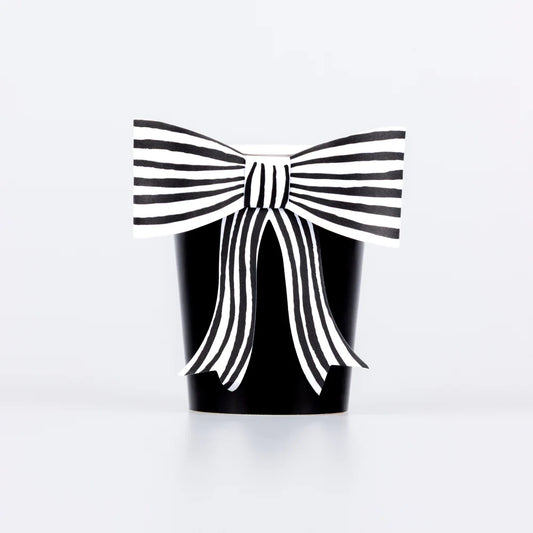 Black & White Stripy Bow Cups (x8)