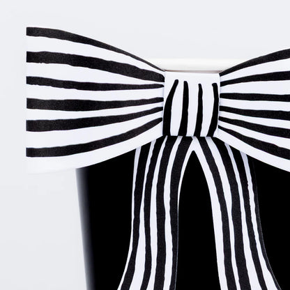 Black & White Stripy Bow Cups (x8)