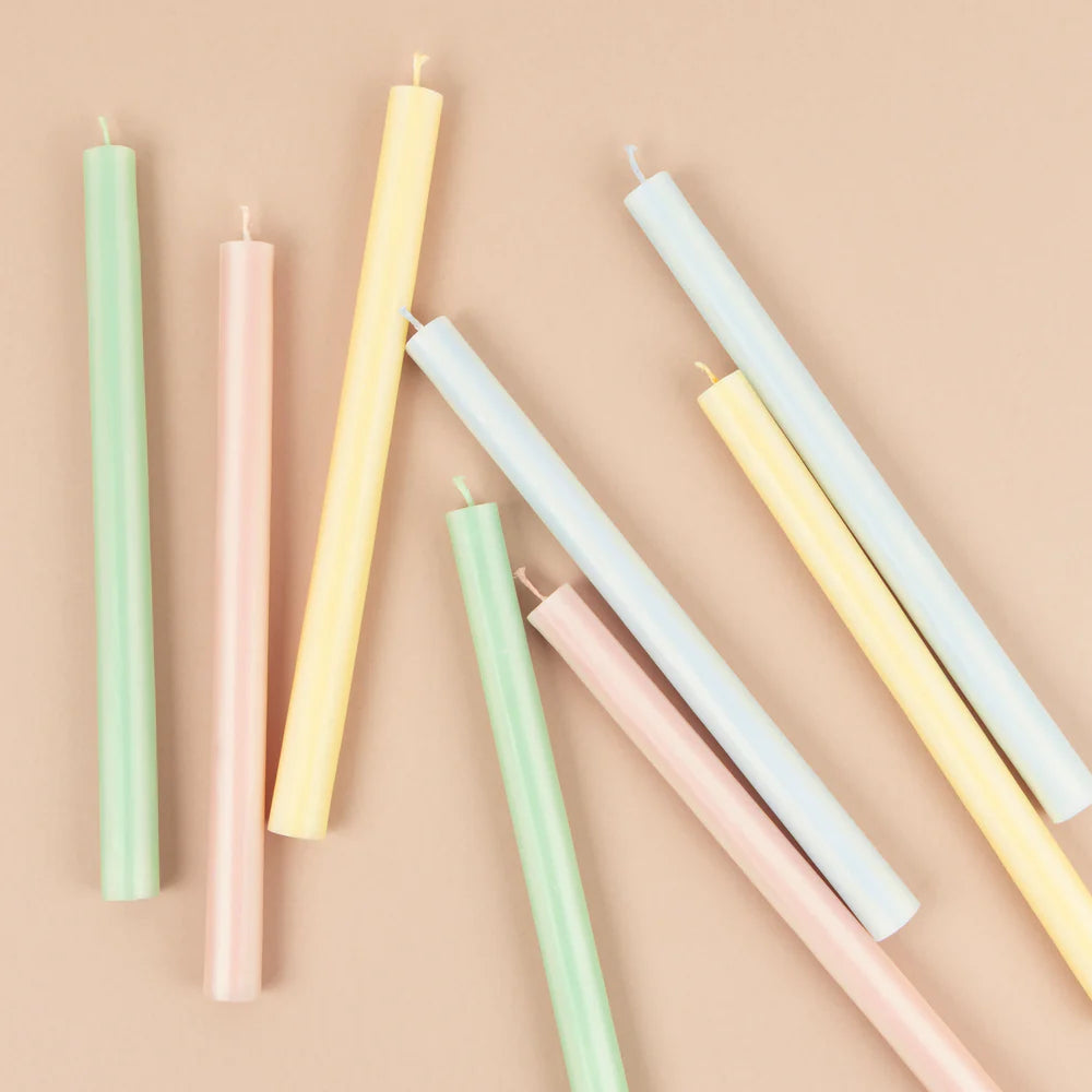 Pastel Striped Table Candles (x 8)