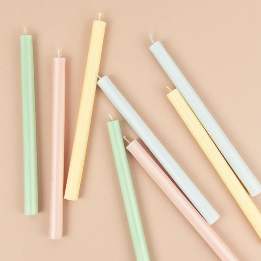 Pastel Striped Table Candles (x 8)
