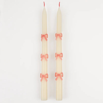 Pink Bow Taper Candles (x 2)