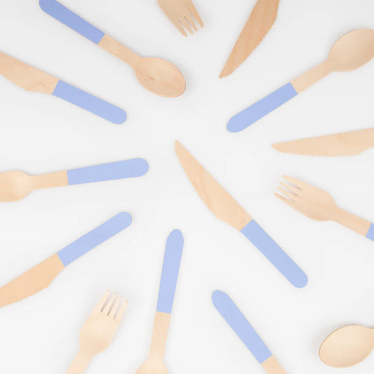 Cornflower Blue Wooden Cutlery Set (x24)