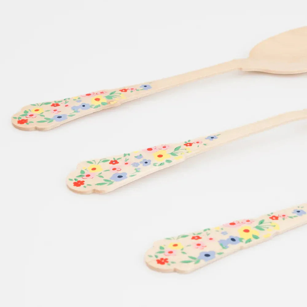 Elegant Floral Wooden Cutlery Set (x24)