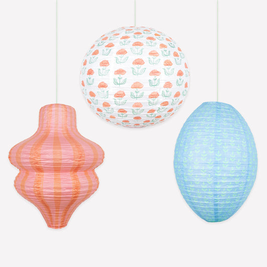 Flora Orange & Blue Paper Lanterns | Pack of 3