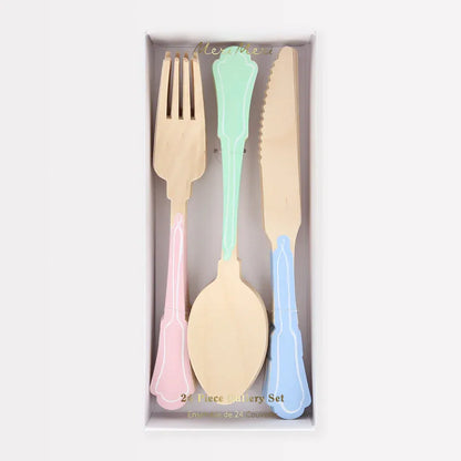 Elegant Mixed Colour Wooden Cutlery Set (x24)