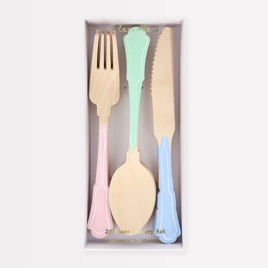 Elegant Mixed Colour Wooden Cutlery Set (x24)