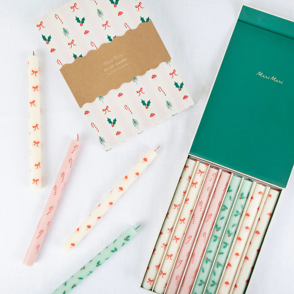 Festive Patterned Table Candles (x8)