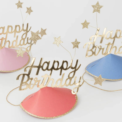 Happy Birthday & Stars Party Hats (x6)