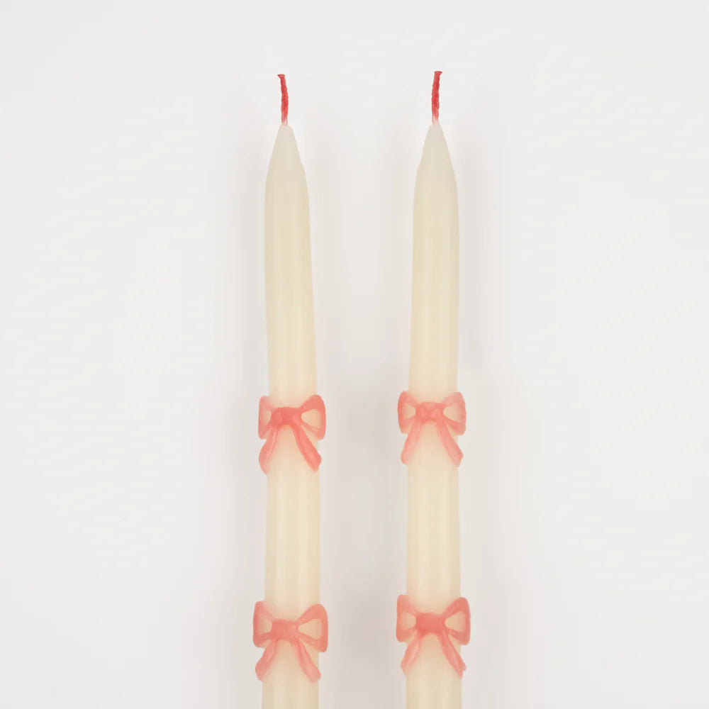 Pink Bow Taper Candles (x 2)