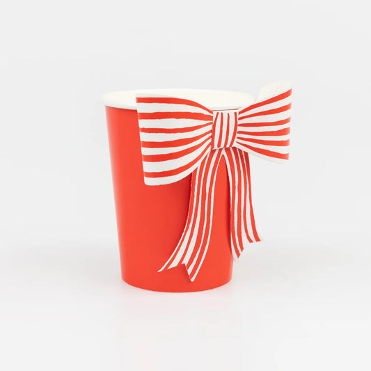 Red & White Stripy Bow Cups (x8)