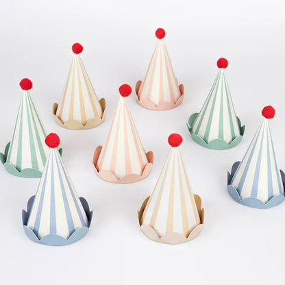 Pastel Stripe Party Hats | Pack of 8