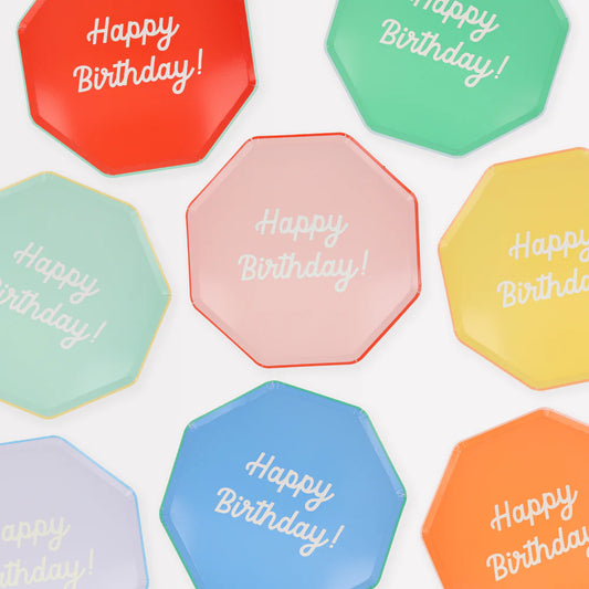 Mixed Happy Birthday Dinner Plates (x8)
