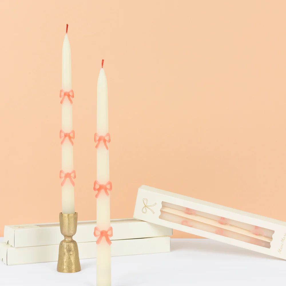 Pink Bow Taper Candles (x 2)