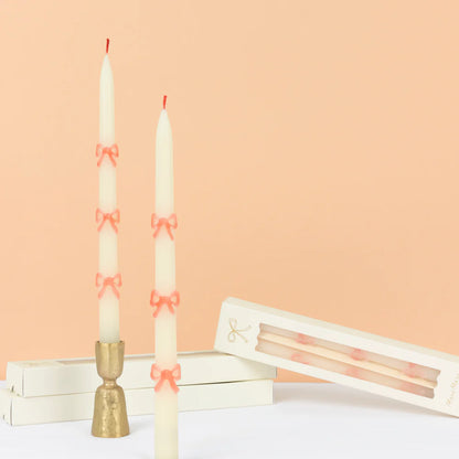 Pink Bow Taper Candles (x 2)