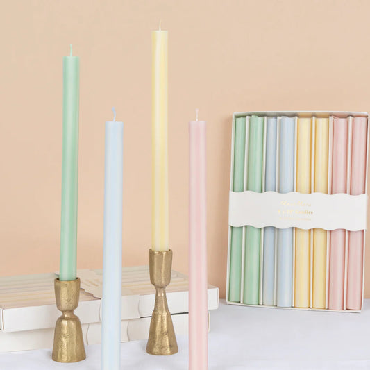 Pastel Striped Table Candles (x 8)