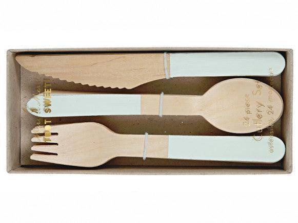 Meri Meri Mint Wooden Cutlery Set (x 24) - partyalacarte.co.in