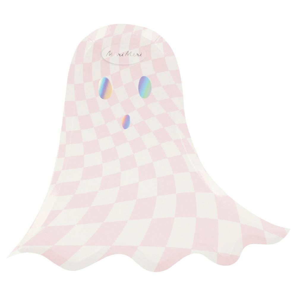 Meri Meri Pink Checker Ghost Plates (x 8) - partyalacarte.co.in