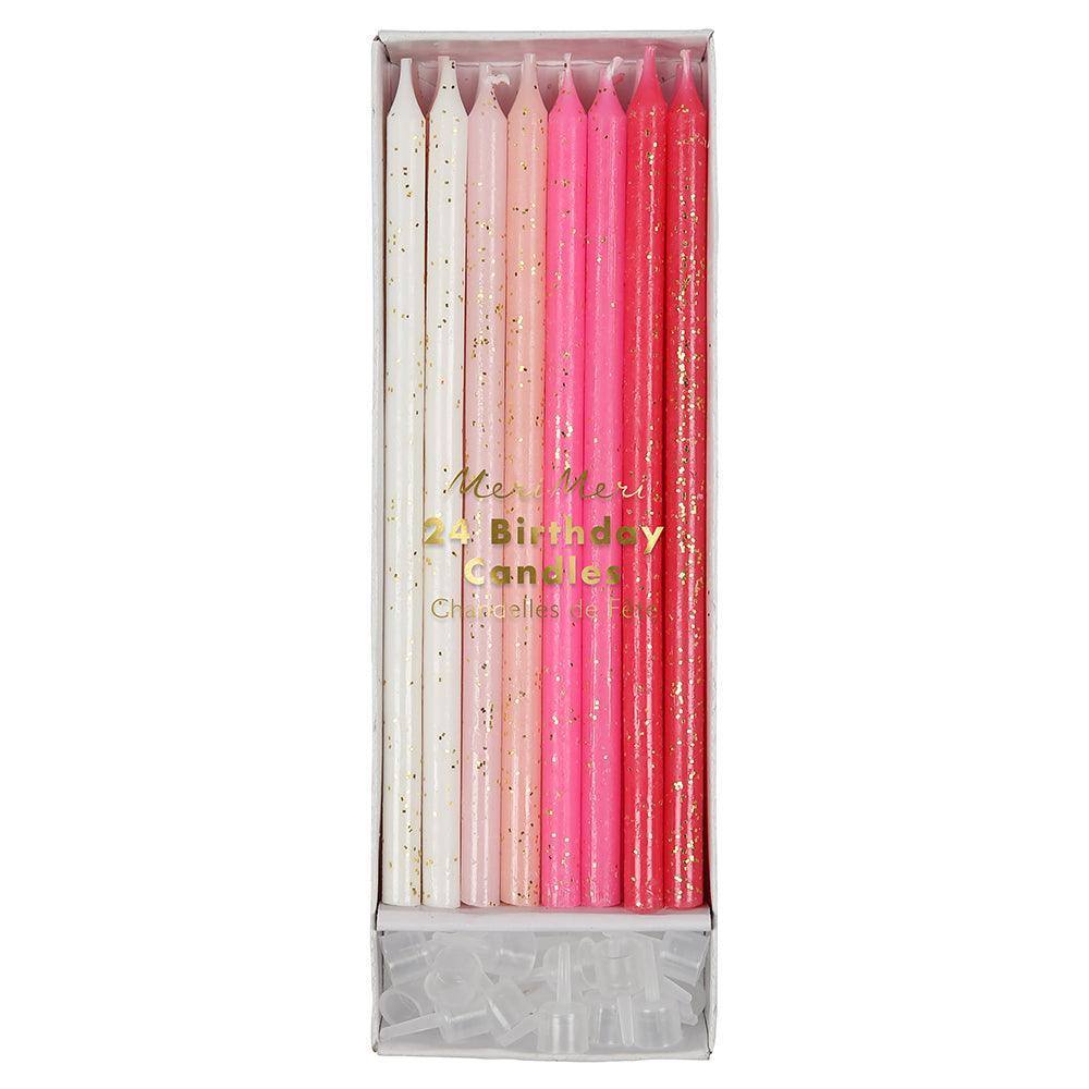 Meri Meri Pink Glitter Candles (set of 24) - partyalacarte.co.in