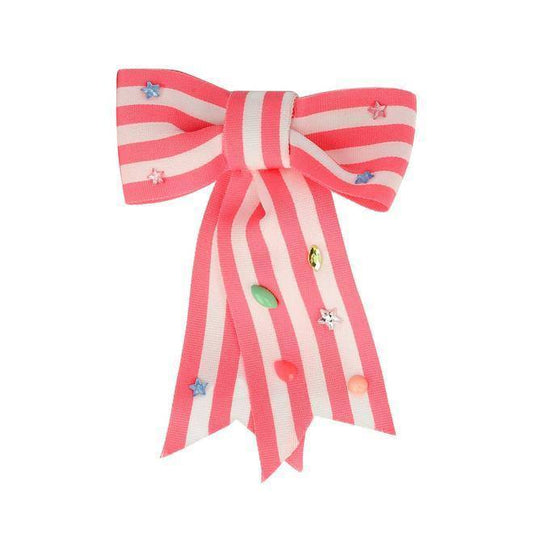 Meri Meri Pink Stripe Bow Hair Clip - partyalacarte.co.in